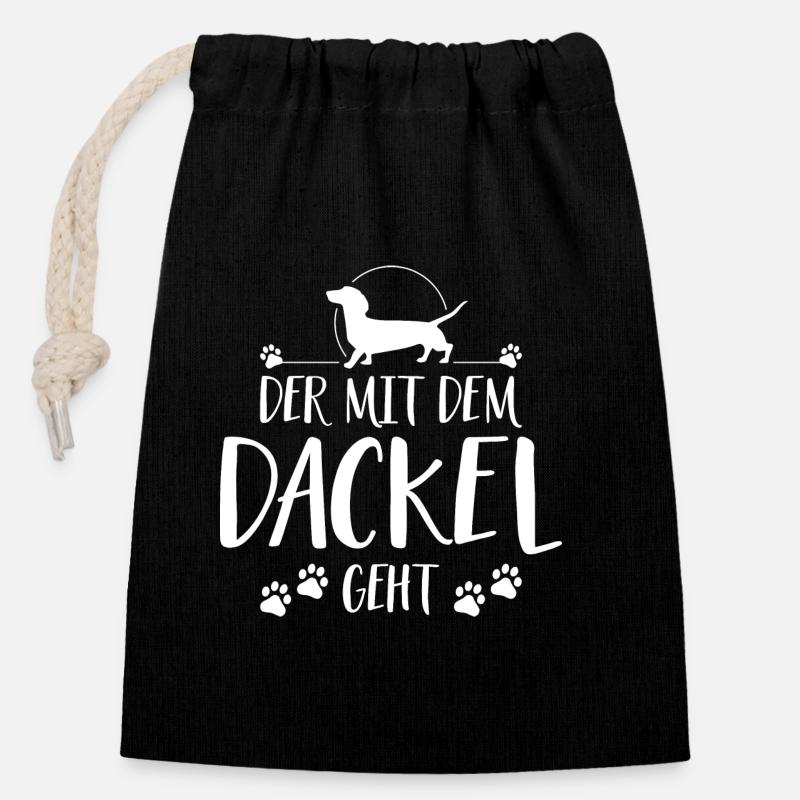 DER MIT DACKEL GEHT Wilsigns Hundespruch Hunde - Verschließbarer Geschenkbeutel aus Baumwolle (14x20cm) - Schwarz