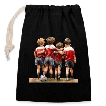 Four friends playing football - Closable cotton gift bag (14x20cm) - black - Front