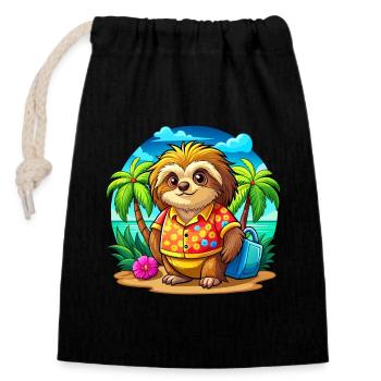 Cute holiday sloth - Closable cotton gift bag (14x20cm) - black - Front