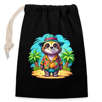 Cute holiday sloth - Closable cotton gift bag (14x20cm) - black - Front