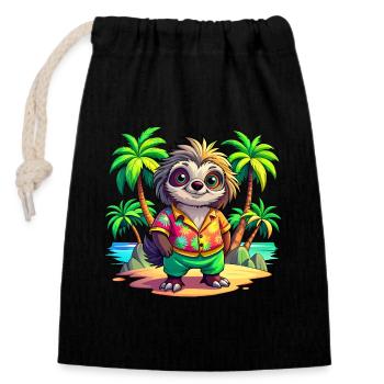 Cute holiday sloth - Closable cotton gift bag (14x20cm) - black - Front