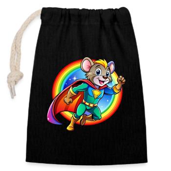 Souris de super-héros - Sac cadeau en coton avec cordon (14 x 20 cm) - noir - Devant