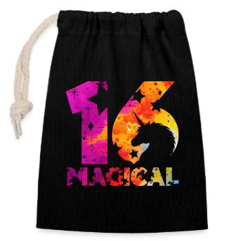 MAGICAL 16TH BIRTHDAY UNICORN - Closable cotton gift bag (14x20cm) - black - Front