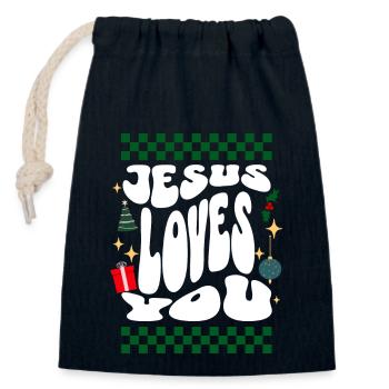 Jesus loves You - Christians Retro Ugly Christmas - Closable cotton gift bag (14x20cm) - navy - Front