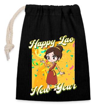 Laos Laote Laoten Lao Neujahr I Geschenk - Verschließbarer Geschenkbeutel aus Baumwolle (14x20cm) - Schwarz - Vorne