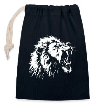Lion rugissant - Sac cadeau en coton avec cordon (14 x 20 cm) - bleu marine - Devant
