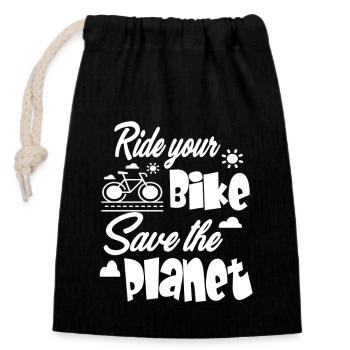 Ride your Bike Save the Planet - Closable cotton gift bag (14x20cm) - black - Front