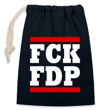 Fck fdp - Verschließbarer Geschenkbeutel aus Baumwolle (14x20cm) - Navy - Vorne