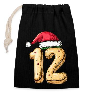 12 Number Christmas Biscuit - Closable cotton gift bag (14x20cm) - black - Front