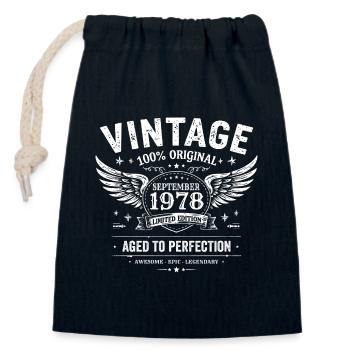 Né en Septembre 1978 - Sac cadeau en coton avec cordon (14 x 20 cm) - bleu marine - Devant