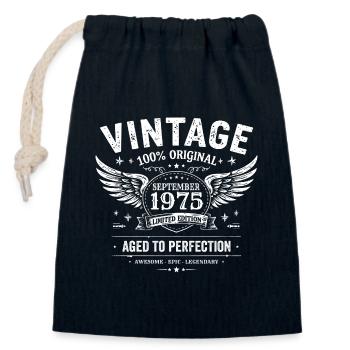 Né en Septembre 1975 - Sac cadeau en coton avec cordon (14 x 20 cm) - bleu marine - Devant