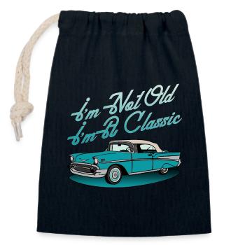 Oldtimer-Grafik - Verschließbarer Geschenkbeutel aus Baumwolle (14x20cm) - Navy - Vorne