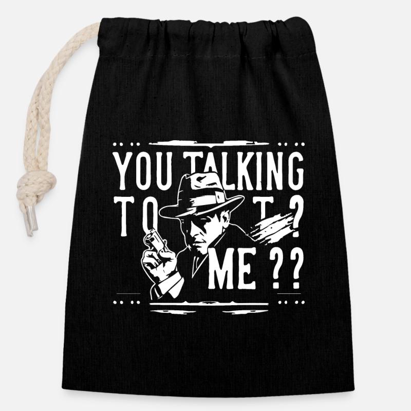 Talking to me - Closable cotton gift bag (14x20cm) - black