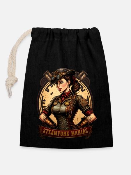 Steampunk Maniac - Closable cotton gift bag (14x20cm) - black