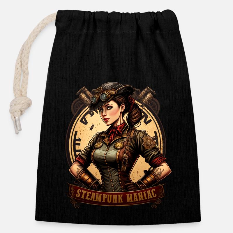 Steampunk Maniac - Closable cotton gift bag (14x20cm) - black