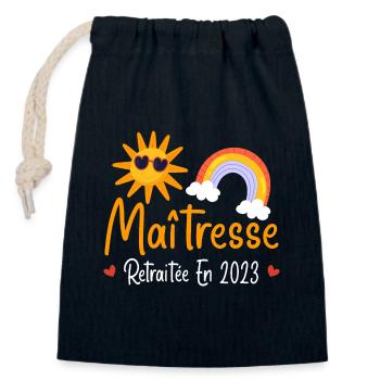 Maitresse retraitée 2023 cadeau maîtresse d'école - Sac cadeau en coton avec cordon (14 x 20 cm) - bleu marine - Devant