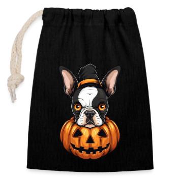 Boston Terrier Dog Pumpkin Lazy Halloween Party - Sac cadeau en coton avec cordon (14 x 20 cm) - noir - Devant