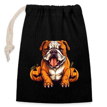 Bulldog Dog Pumpkin Lazy Halloween Party Costume - Sac cadeau en coton avec cordon (14 x 20 cm) - noir - Devant