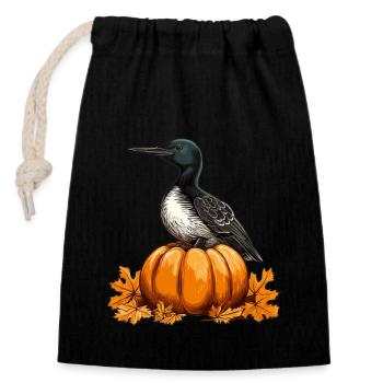 Common Loon Bird Pumpkin Lazy Halloween - Closable cotton gift bag (14x20cm) - black - Front