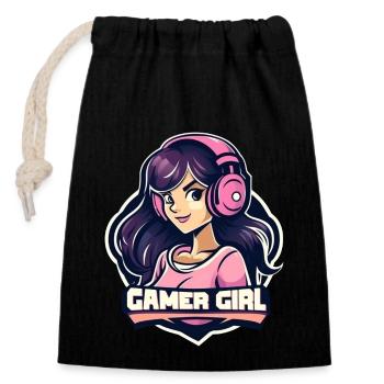 Gamer Girl - Verschließbarer Geschenkbeutel aus Baumwolle (14x20cm) - Schwarz - Vorne
