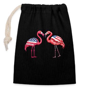 Flamants roses drapeau américain 4 de juillet flamants roses cadeau - Sac cadeau en coton avec cordon (14 x 20 cm) - noir - Devant