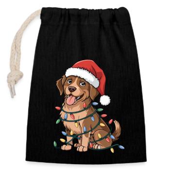 Chesapeake Bay Retriever Christmas Lights Xmas Dog - Closable cotton gift bag (14x20cm) - black - Front