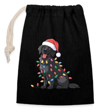 Retriever à poil plat Noël lumières de Noël chiens - Sac cadeau en coton avec cordon (14 x 20 cm) - noir - Devant
