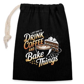 Drink Coffee and Bake Baking Baker Bakery Bakers - Verschließbarer Geschenkbeutel aus Baumwolle (14x20cm) - Schwarz - Vorne