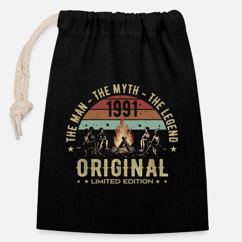 Legendary Since 1991 | Men's 34th Anniversary - Closable cotton gift bag (14x20cm) - black