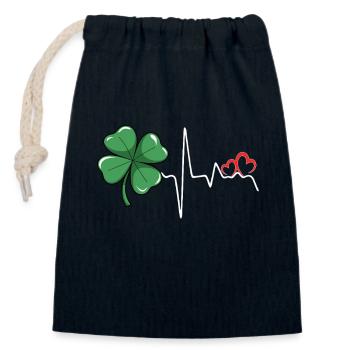 Shamrock Heartbeat Saint-Patrick Amour Femmes - Sac cadeau en coton avec cordon (14 x 20 cm) - bleu marine - Devant
