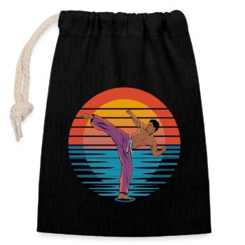 Retro Capoeira Vintage Mixed Martial Arts Sunset - Verschließbarer Geschenkbeutel aus Baumwolle (14x20cm) - Schwarz - Vorne