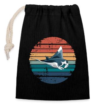 Raie Manta Rétro Vintage Océan Animal Amoureux de la mer - Sac cadeau en coton avec cordon (14 x 20 cm) - noir - Devant
