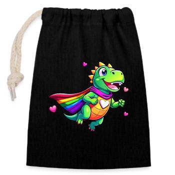 Dino super-héros - Sac cadeau en coton avec cordon (14 x 20 cm) - noir - Devant