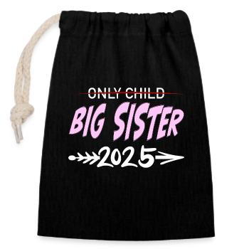 Enfant unique - Grande soeur 2025 Bébé - Sac cadeau en coton avec cordon (14 x 20 cm) - noir - Devant