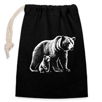 Brown Bear Bear Wilderness Bear with Cub - Closable cotton gift bag (14x20cm) - black - Front