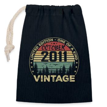 Vintage Anniversary Made in October 2011 - Closable cotton gift bag (14x20cm) - navy - Front