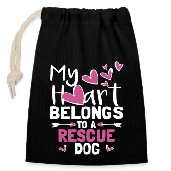 My Heart Belongs To A Rescue Dog - Closable cotton gift bag (14x20cm) - black - Front