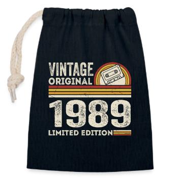 Vintage 1989 Cassette 1989 - 36e anniversaire 1989 - Sac cadeau en coton avec cordon (14 x 20 cm) - bleu marine - Devant