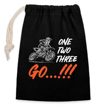 One Two Three Go Motocross - Verschließbarer Geschenkbeutel aus Baumwolle (14x20cm) - Schwarz - Vorne