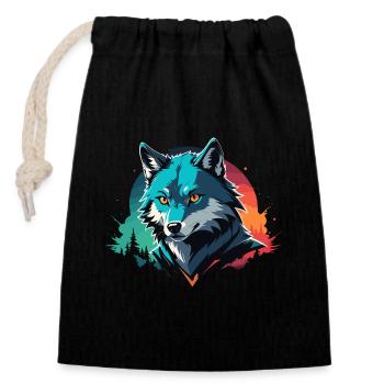 Wolf Canine Colorful Illustration - Closable cotton gift bag (14x20cm) - black - Front