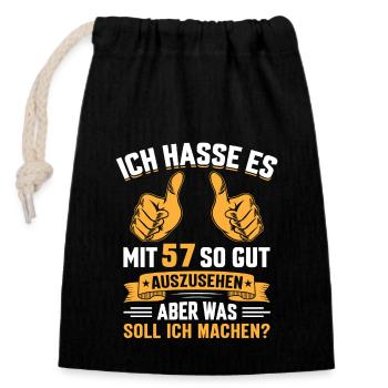 57. Geburtstag Mann Frau 57 Jahre - Verschließbarer Geschenkbeutel aus Baumwolle (14x20cm) - Schwarz - Vorne