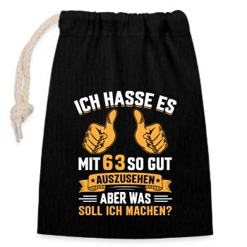 63. Geburtstag Mann Frau 63 Jahre - Verschließbarer Geschenkbeutel aus Baumwolle (14x20cm) - Schwarz - Vorne