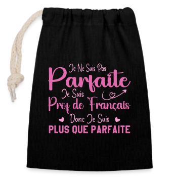Femme Humour Professeur de Français - Sac cadeau en coton avec cordon (14 x 20 cm) - noir - Devant