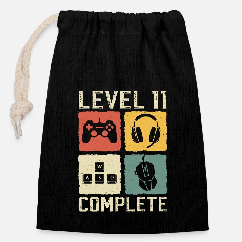 11. Geburtstag Level 11 Complete Gamer 11 Jahre - Verschließbarer Geschenkbeutel aus Baumwolle (14x20cm) - Schwarz
