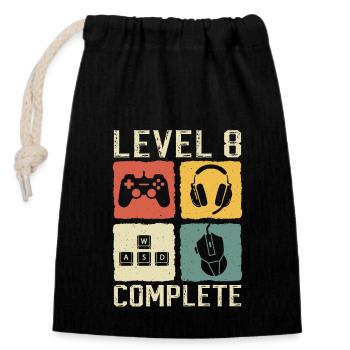 8. Geburtstag Level 8 Complete Gamer 8 Jahre - Verschließbarer Geschenkbeutel aus Baumwolle (14x20cm) - Schwarz - Vorne