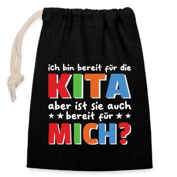 I'm ready for the daycare kindergarten - Closable cotton gift bag (14x20cm) - black - Front