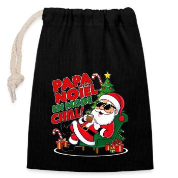 Papa Noël en Mode Chill - Sac cadeau en coton avec cordon (14 x 20 cm) - noir - Devant
