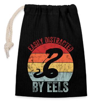 Distracted by eels - Closable cotton gift bag (14x20cm) - black - Front