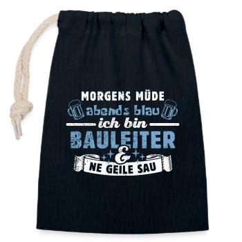 Morgens müde abends blau - Bauleiter - Bauleitung - Verschließbarer Geschenkbeutel aus Baumwolle (14x20cm) - Navy - Vorne