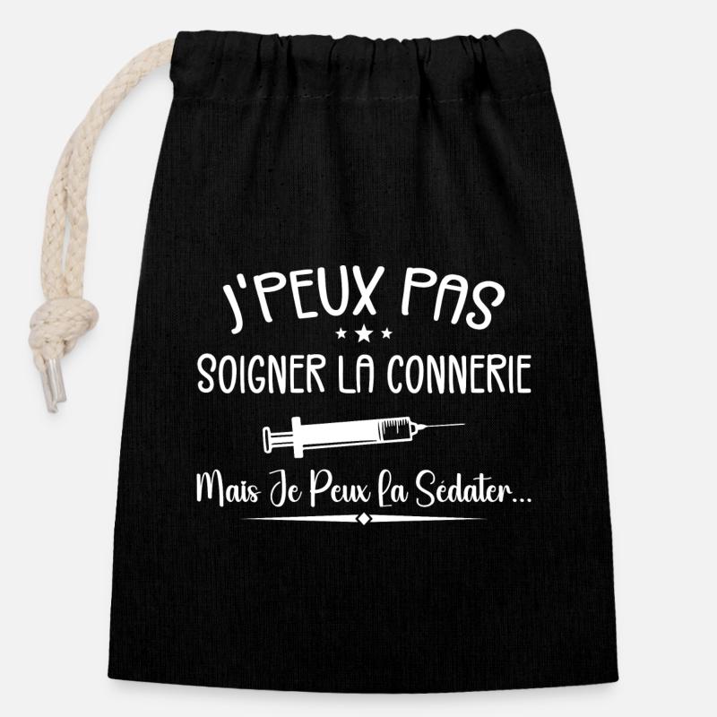 Citations Cool Pour Les Infirmière Géniale - Sac cadeau en coton avec cordon (14 x 20 cm) - noir